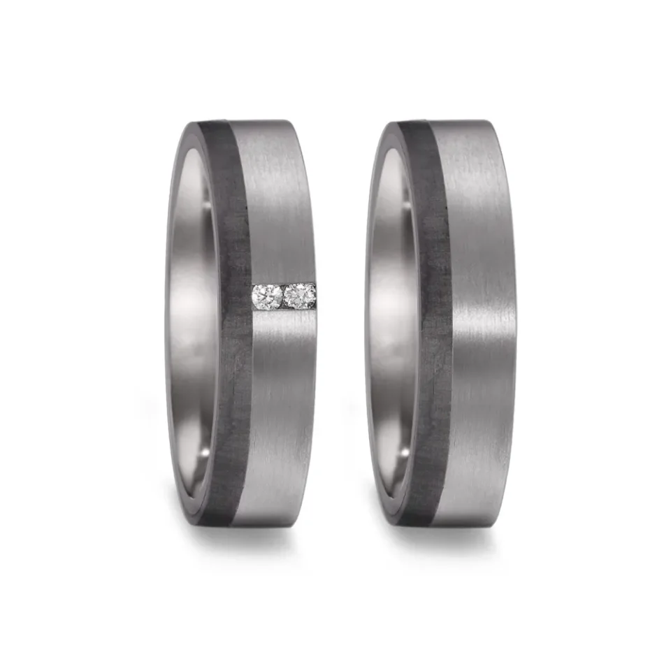 Alianzas de boda de tántalo y carbono con diamantes