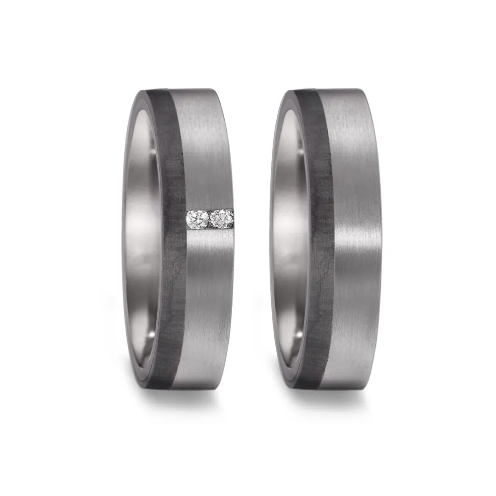 Alianzas de boda de tántalo y carbono con diamantes