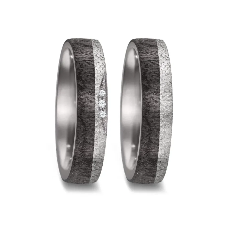 Alianzas de boda de tántalo y carbono con diamantes