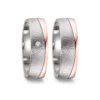 Alianzas de boda de titanio y oro rosado con diamante