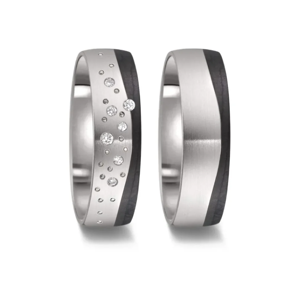 Alianzas de boda de titanio y carbono con diamantes