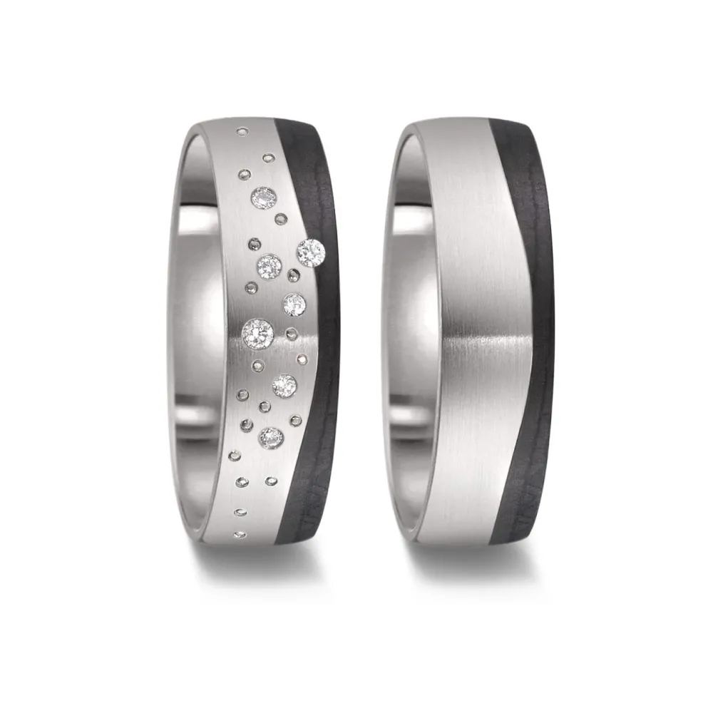 Alianzas de boda de titanio y carbono con diamantes