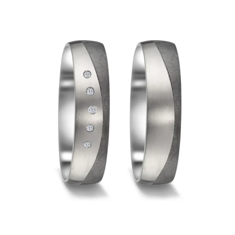 Alianzas de boda de titanio y carbono con diamantes