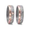 Alianzas de boda de carbono y oro rosado con diamante