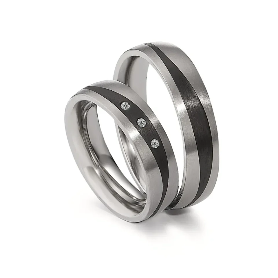 Alianzas de boda de titanio y carbono con diamantes