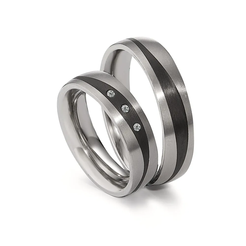 Alianzas de boda de titanio y carbono con diamantes