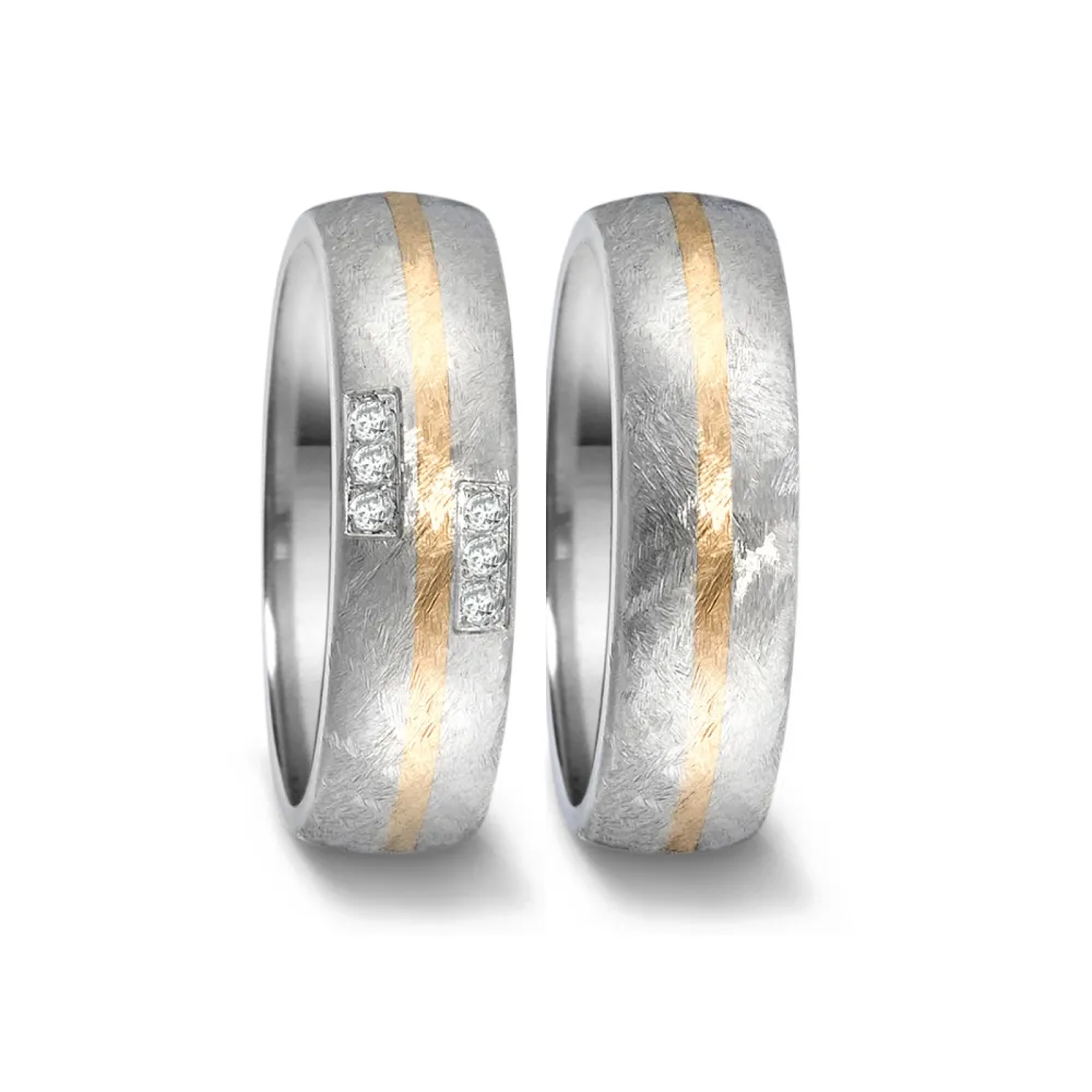 Alianzas de boda de acero y oro amarillo con diamantes
