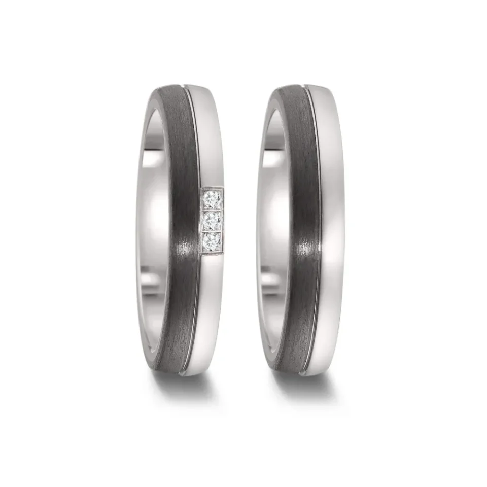 Alianzas de boda de titanio y carbono con diamantes