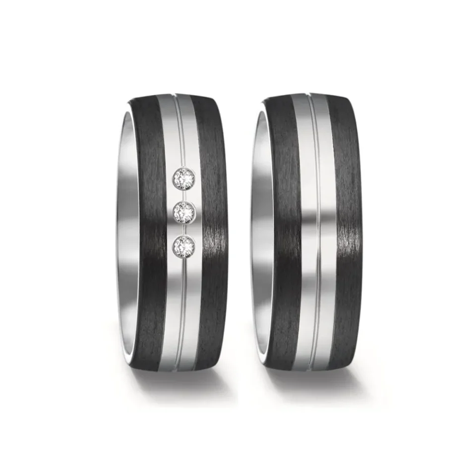Alianzas de boda de titanio y carbono con diamantes