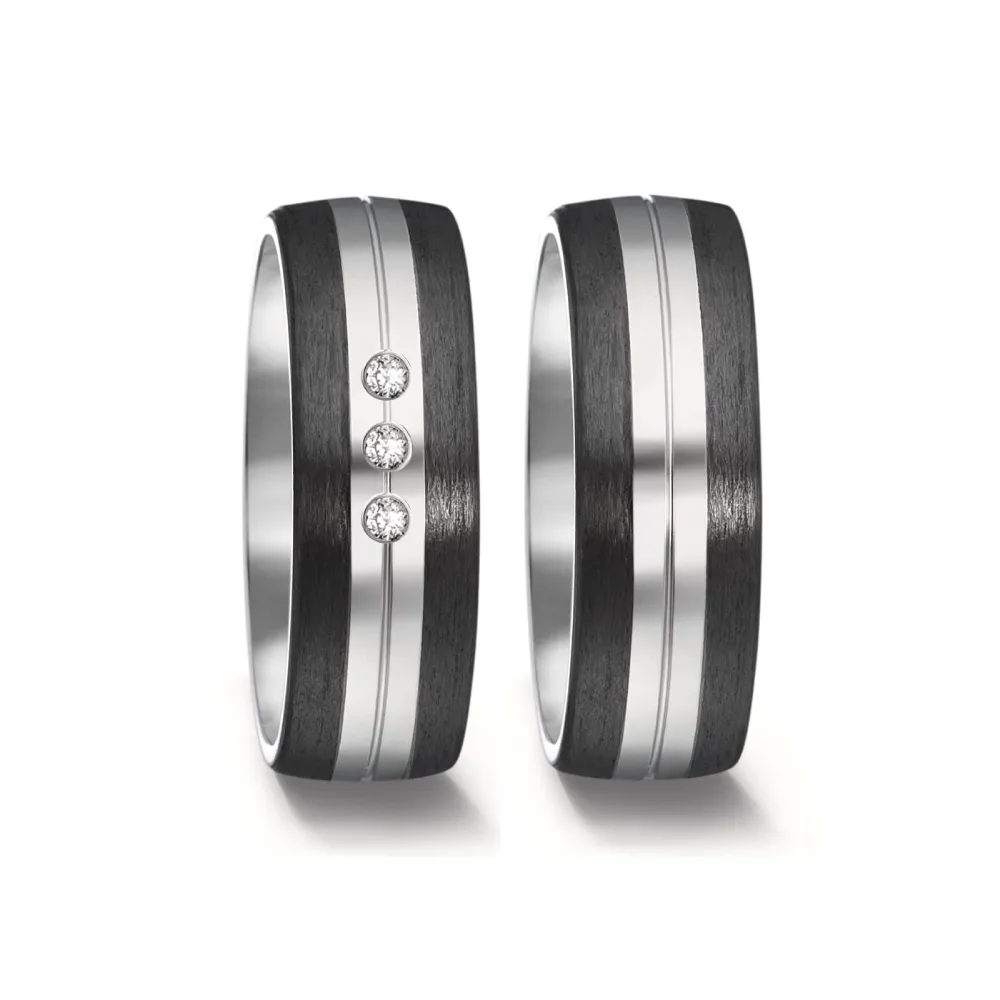 Alianzas de boda de titanio y carbono con diamantes