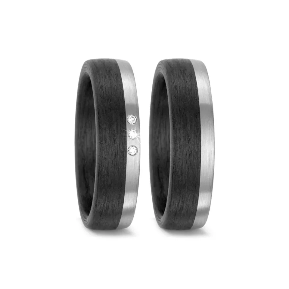 Alianzas de boda de carbono y paladio con diamantes