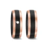 Alianzas de boda de carbono y oro rosado con diamante