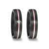 Alianzas de boda de carbono y oro rosado con diamante