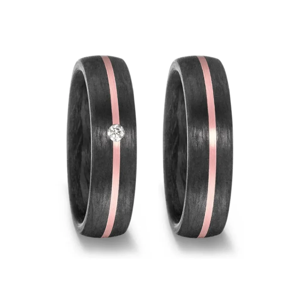 Alianzas de boda de carbono y oro rosado con diamante