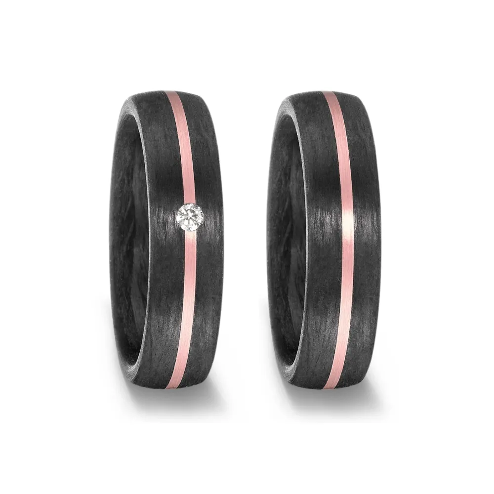 Alianzas de boda de carbono y oro rosado con diamante