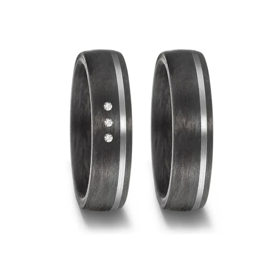 Alianzas de boda de carbono y paladio con diamantes