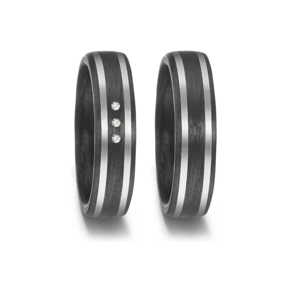 Alianzas de boda de carbono y paladio con diamantes
