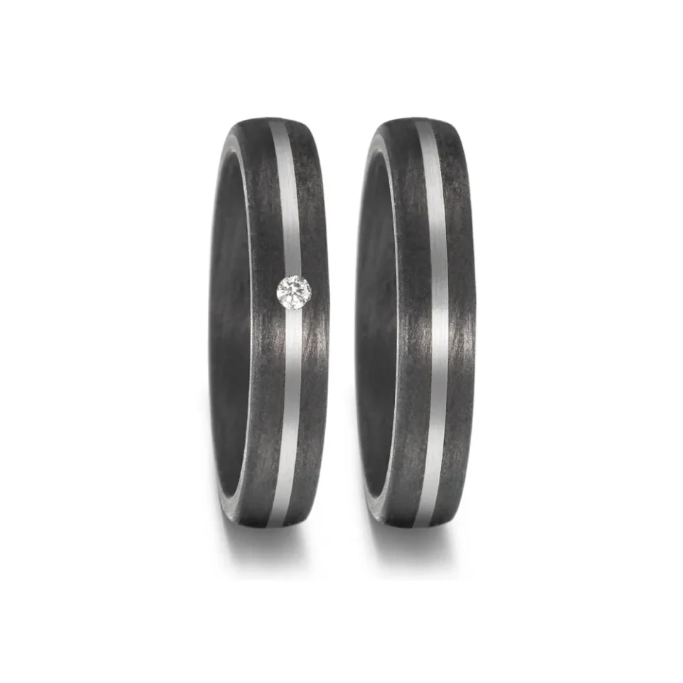 Alianzas de boda de carbono y paladio con diamante