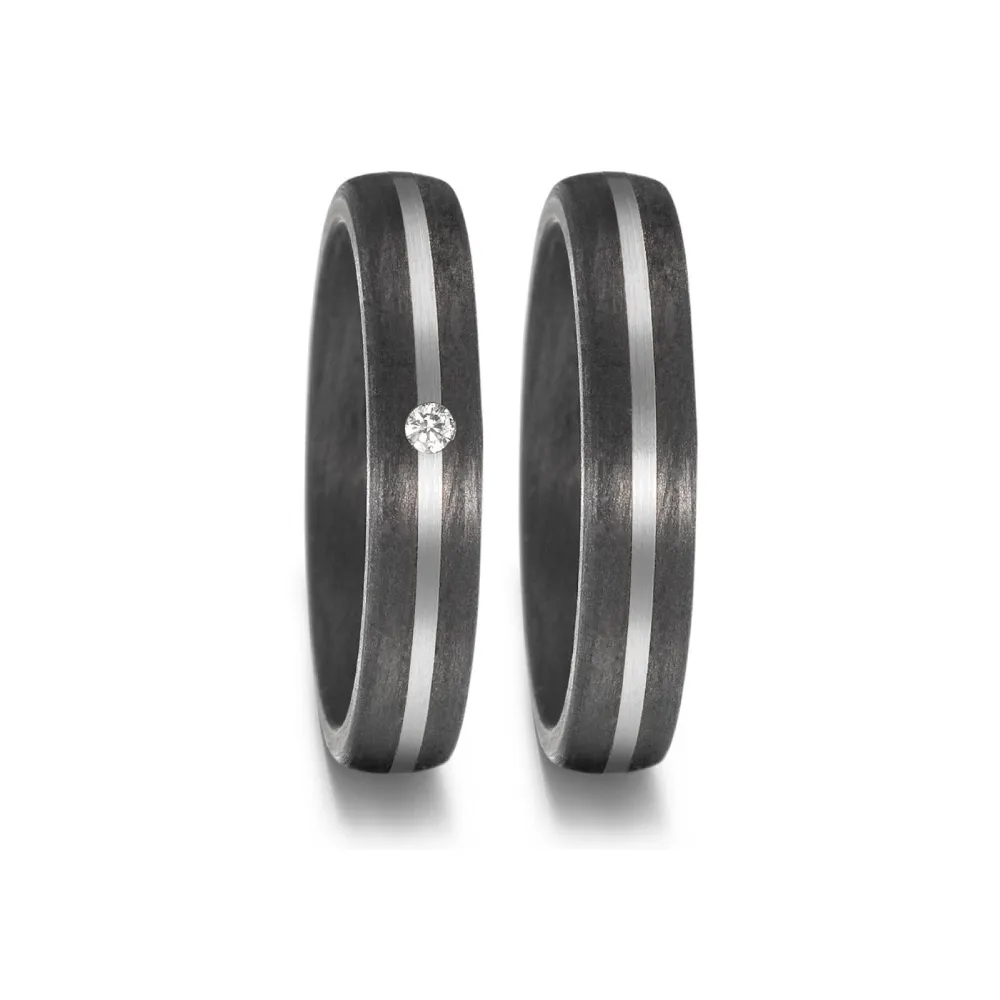 Alianzas de boda de carbono y paladio con diamante