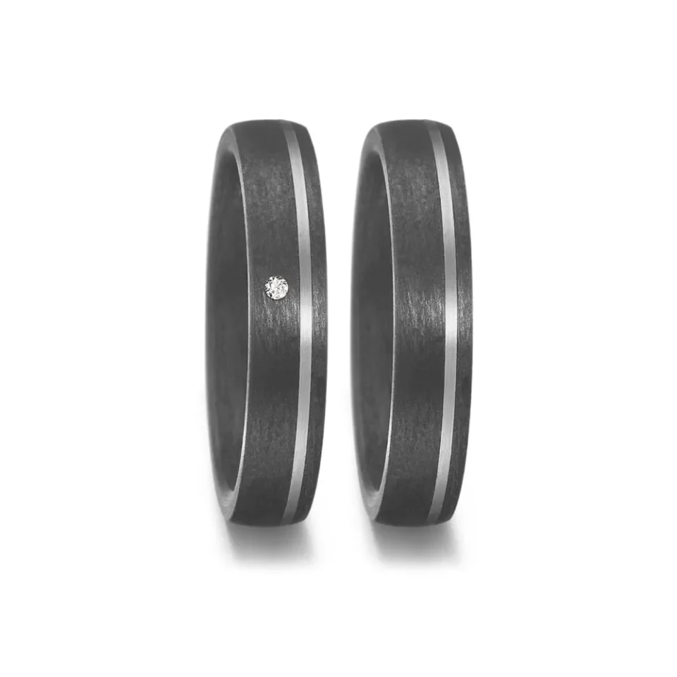 Alianzas de boda de carbono y paladio con diamante