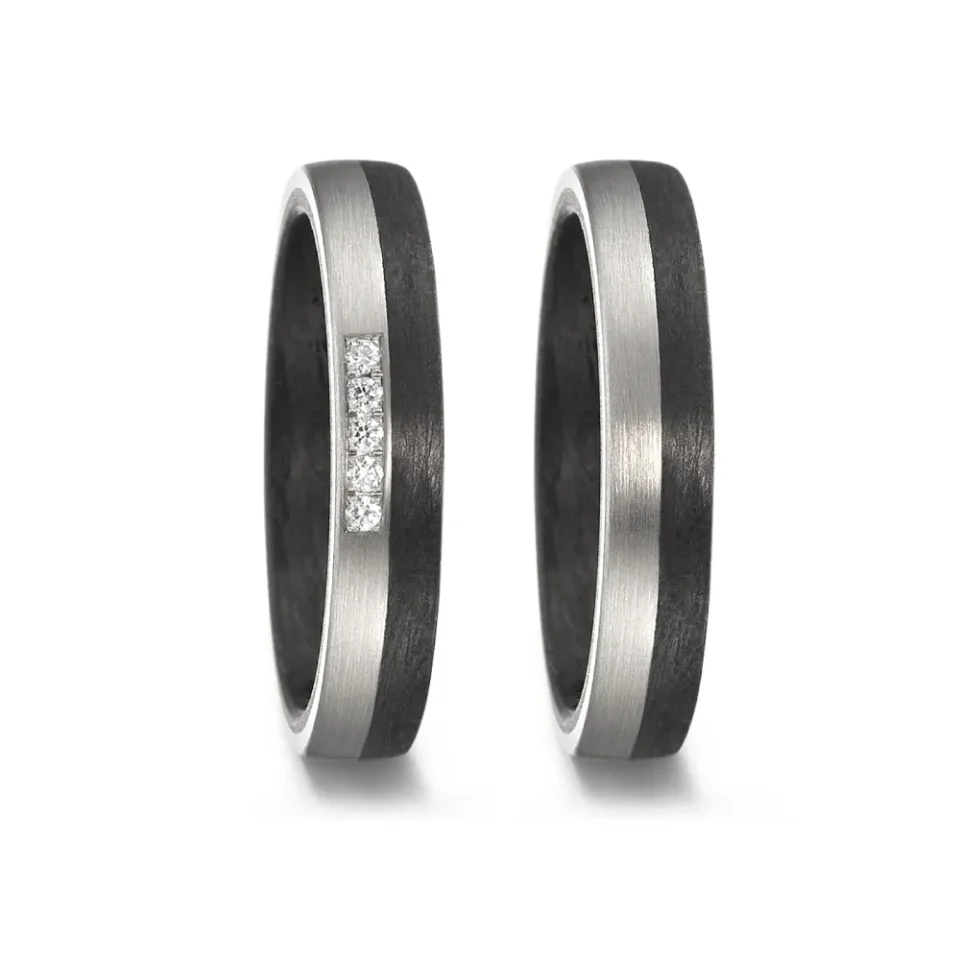 Alianzas de boda de carbono y paladio con diamantes