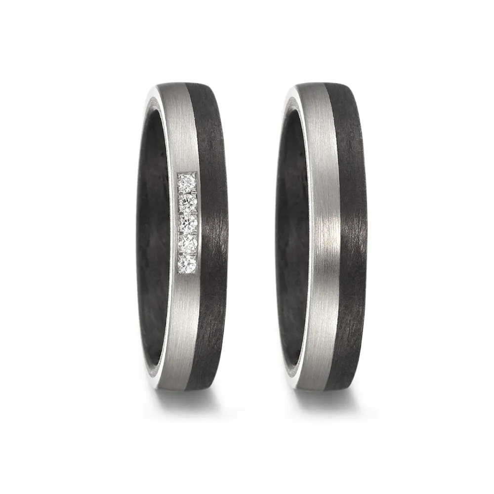 Alianzas de boda de carbono y paladio con diamantes