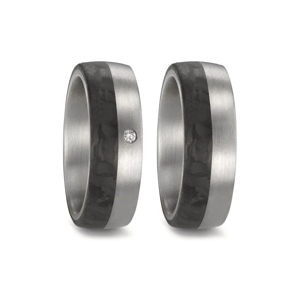 Alianzas de boda de acero y carbono con diamante