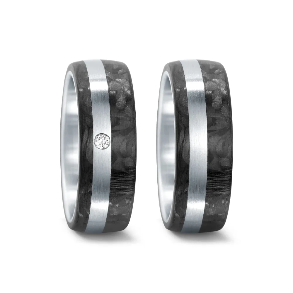 Alianzas de boda de acero y carbono con diamante