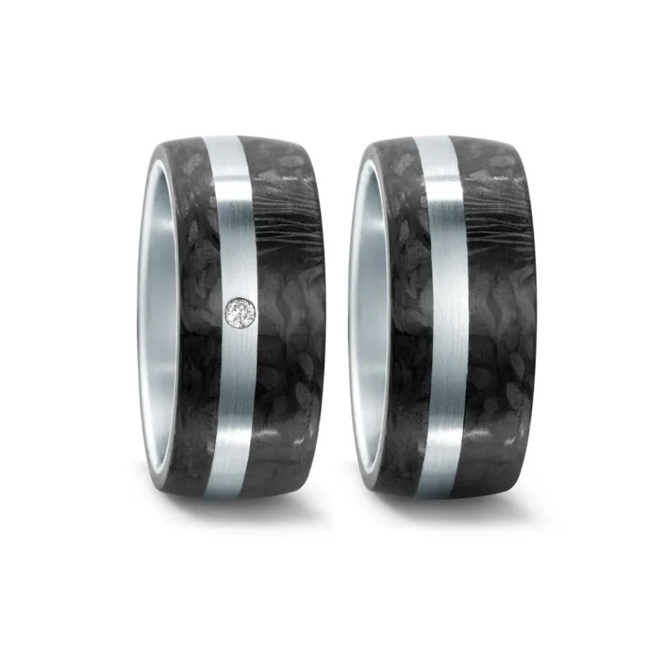 Alianzas de boda de acero y carbono con diamante