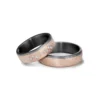 Alianzas de boda de tántalo y oro rosado con diamantes