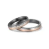 Alianzas de boda de tántalo y oro rosado con diamantes