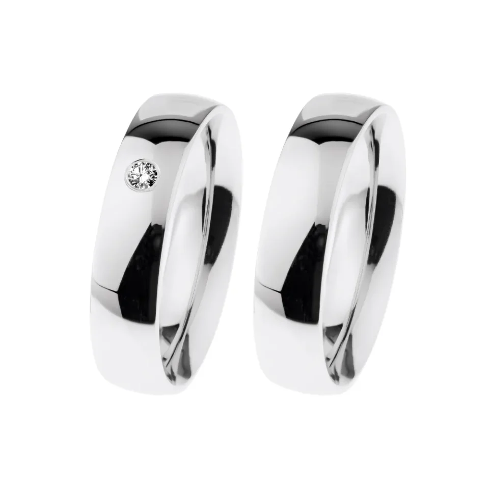 Alianzas de boda de acero con diamante