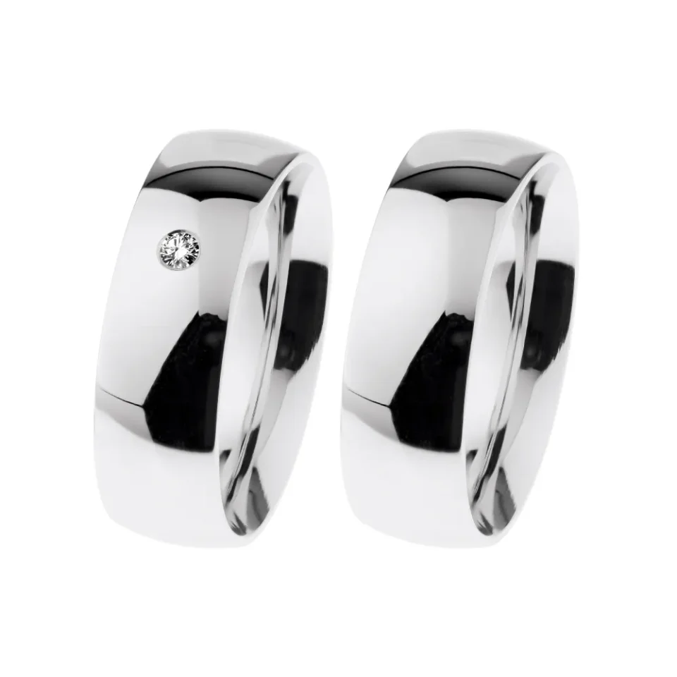 Alianzas de boda de acero con diamante