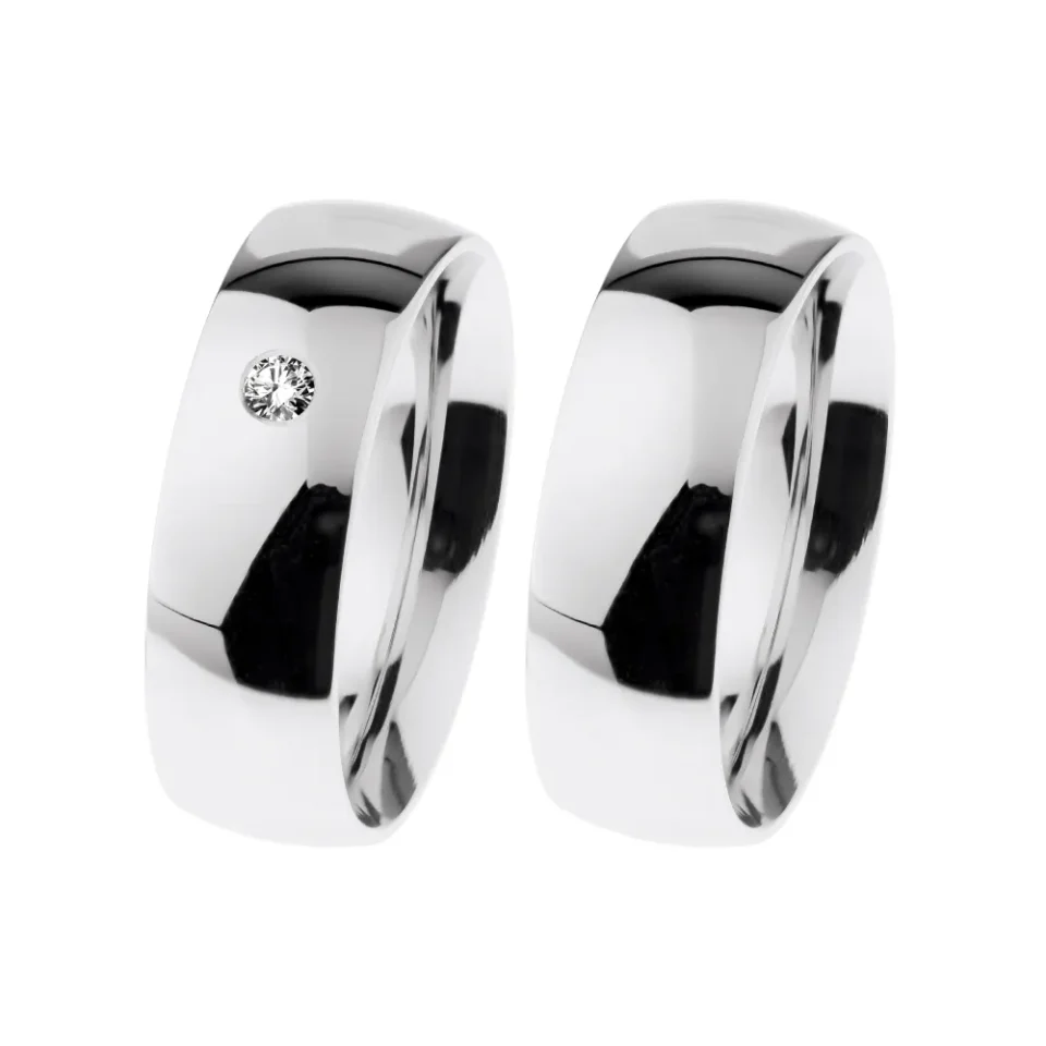Alianzas de boda de acero con diamante