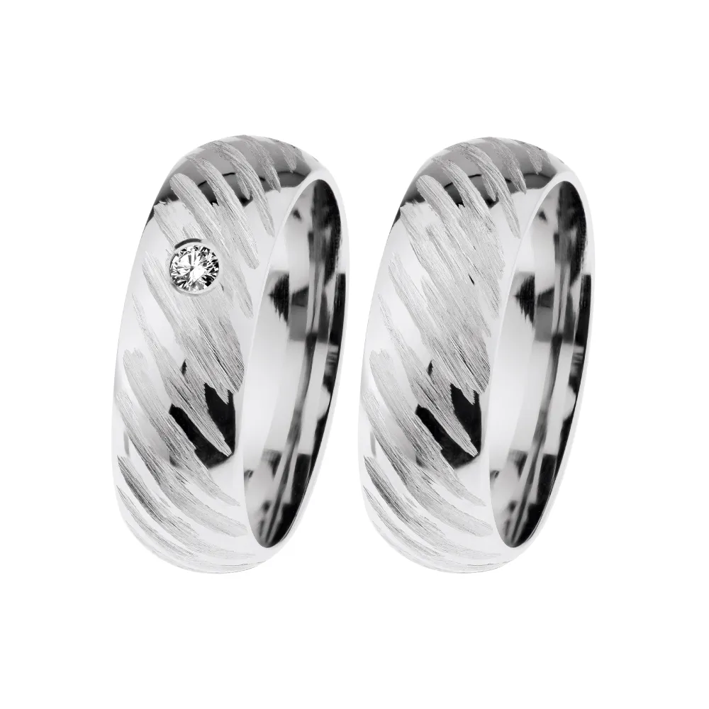 Alianzas de boda de acero con diamante