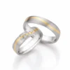 Alianzas de boda de acero y oro amarillo con diamantes