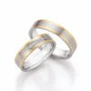 Alianzas de boda de acero y oro amarillo con diamantes