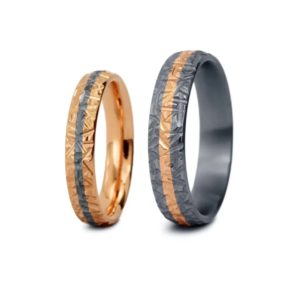 Alianzas de boda de tántalo y oro rosado