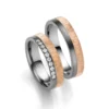 Alianzas de boda de tántalo y oro rosado con diamantes